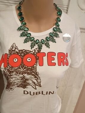 Hooters White Tee with Bold Orange Logo (Necklace Not Included)